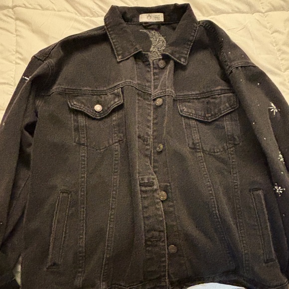 Black Denim Jacket with Silver Moon and Stars - Picture 2 of 8